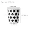 Venta Caliente de Amazon Tema de Fútbol Blanco y Negro Copa del Mundo Fiesta de Fútbol Bandeja de Papel Desechable Vaso de Papel Servilletas Suministros