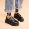 Zapatos Bajos de Cuero Pequeños de Suela Gruesa Transfronterizos 1461 para Mujer con Hebilla Bajos de Cuero Genuino Versátiles Casuales Estudiante Británico Suelas de Plataforma