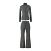 Conjunto Esportivo de Yoga: Jaqueta de Primavera com Gola Alta e Zíper, Moletom Pulôver de Corte Justo, Calça Jogger Flare de Cintura Alta com Cordão