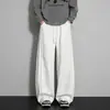 Calça de moletom cinza resistente, corte reto, caimento solto e perna larga, estilo americano moderno com corte enviesado, para homens e mulheres, calça esportiva casual para o outono