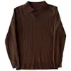 Camisa Polo de Manga Larga a Rayas de Color Sólido Nueva de Otoño para Hombre Tendencia Simple Muscular Deportes Fitness Cuello Camisero Camisa de Punto