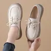 Sapatos Planos Brancos de Couro Genuíno, Novo Estilo Primavera e Outono, Sola Macia, Versátil, Sem Cadarço, Cano Baixo, Sapatos Casuais para Estudantes, Transfronteiriço