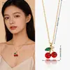 Collar de Acero de Titanio Cereza Versátil Fruta Roja Perla Colgante Simple Estilo Fresco de Alta Gama Joyería de Comercio Exterior Collar de Acero de Titanio