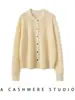 Novo Modelo 2026 Cardigan Listrado 100% Caxemira com Gola Polo para Mulheres, Tricô Soltinho de Manga Longa para Primavera e Outono