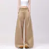 Diseño de cintura de cuadros estilo americano, pantalones casuales de pierna ancha para mujer, nueva colección primavera/otoño, corte holgado, versátiles y con una silueta fluida de pierna recta.