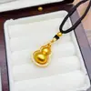 Collar Colgante de Calabaza Giratoria Estilo Nacional Chino Nuevo Chapado en Oro con Calcedonia Verde para Cadena de Clavícula de Mujer