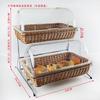 Sobremesa de pão com tampa Cesta de pão Bolo sobremesa PP cesta de rattan artesanal PC transparente cobertura de pó suporte de aço inoxidável