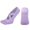 [Venta al por mayor de fábrica] Calcetines de yoga de cinco dedos con doble tira cruzada, calcetines de moda sin espalda para danza, calcetines deportivos para fitness en interiores