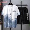 Verão moda masculina nova marca de moda Ice Silk terno ins casual verão versátil Juventude masculina camiseta solta