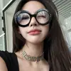 Gafas de Montura Gruesa Redonda Grande de Personalidad Exagerada Estilo Europeo y Americano Montura Negra Retro Anti-Luz Azul Gafas Sin Graduación con Lentes Graduadas para Miopía