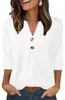 Camisa de Manga Corta con Botones Parciales y Cuello en V Estilo Europeo y Americano para Mujer, Ropa de Trabajo de Verano, Sencilla, Ajustada, Versátil, Top de Color Sólido
