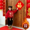 Conjunto Rojo de Año Nuevo, Estilo Año del Caballo, Conjunto de Moda Festivo con Capucha de Dibujos Animados de Felpa para Niños y Niñas, Conjunto de Dos Piezas Otoño e Invierno