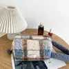 Bolso de mano de felpa a cuadros con ambiente de otoño e invierno, bolsa de almacenamiento portátil, bolsa organizadora portátil de gran capacidad para cuidado de la piel y maquillaje