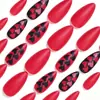 24 Peças Venda Quente Transfronteiriça Formato Amêndoa Cor Preto Vermelho Bloqueio de Cor Formato de Coração Clareamento Doce Estilo Fofo Adequado para Arte de Unhas Outono e Inverno Adesivos