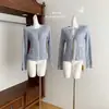 Chaqueta Estilo Pequeño Chanel para Mujer Otoño Chica Rica Pequeña Burguesía Trabajo Pesado Hebilla de Pedrería Cárdigan de Punto Manga Larga Top de Punto