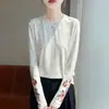 Camisa Bordada Transfronteiriça Estilo Chinês Novo para Mulheres, Top Vintage de Jacquard com Manga Longa para Outono, Camiseta Pulôver com Gola Redonda