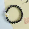 Pulseira de Ébano Natural 6mm Círculo Único com Sementes de Bodhi Garra de Gato Pulseira de Madeira Pingente Financeiro Presente