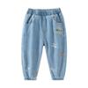 Novedad Otoño Jeans Cómodos Bordados Estampados para Niños Cinturón Elástico Bolsillo Pantalones Casuales de Vestir para Niños