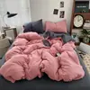 Novo Conjunto de Cama de Algodão Lavável Estilo Ins Quatro Peças Super Macio Pele Amigável Amassado Lençol Escovado Capa de Edredom Conjunto de Cama de Estudante Quatro Peças