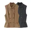Roupas de vestuário estrangeiro para mulheres 2026 Moda Europeia e Americana Casual Slim Fit Jaqueta Curta Estilo Colete de Abotoamento Duplo Gola Alta E26450