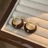 Pendientes Redondos con Baño de Oro Real de 14K y Piedra Ojo de Tigre Pendientes Retro de Otoño e Invierno de Alta Gama Pendientes de Moda Elegantes Nicho