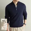Suéter de lana 100% pura antibacteriano de 10 A para hombre, nuevo para otoño e invierno 2026, suéter de lana con cuello alto y media cremallera para hombre