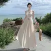Vestido Longo Sexy Estilo Puro Desejo Costas Nuas Gola Alta para Mulheres Estilo Verão Férias na Praia Cintura Marcada Emagrecedor Sem Mangas Corte A