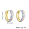 Pendientes de Moda Retro Elegantes Transfronterizos Cobre Chapado en Oro Patrón de Flor Rosa Color Gota de Aceite Pendientes de Flor Dividida Hebilla de Oreja Mujer