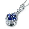Venda quente europeia e americana quatro diamantes pipa gota d'água pingente de diamante grupo de luxo incrustado diamante completo Zircônia Rubi Azul pingente de flor