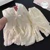 Pijama feminino estilo francês para primavera e outono, gola quadrada de renda, mangas longas soltas, calça longa, bojos fixos, conjunto de casa de alta qualidade