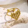 Anillo Abierto de Acero Inoxidable Transfronterizo Europeo y Americano Chapado en Oro de 18K Lujo Accesible Anillo Geométrico de Corazón con Perla de Imitación de Gama Alta