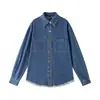 Fotos reais: Jaqueta jeans retrô para mulheres, novo estilo primavera/outono, solta e casual, perfeita para sobreposição, na cor azul