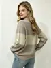 Atacado transfronteiriço direto da fábrica: Suéter feminino de outono e inverno com gola polo e zíper parcial, listras largas contrastantes, top de malha