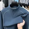 Bestseller de transmisión en vivo: Sudadera de punto gofre texturizada de alta gama para hombre, con rayas de contraste, perfecta para otoño, casual y cálida, ideal como capa base