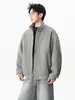Chaqueta Gris con Cuello Alto Estilo Retro Americano para Hombre Otoño Invierno Marca de Moda Holgada Versátil Tacto de Alta Gama Doble Cremallera Chaqueta Casual