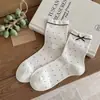 Calcetines de Punto de Mezcla de Algodón Suave para Mujer, Caña Media, Estampado de Cuadros Florales con Lazo, Nueva Colección Otoño/Invierno 2026, Borde de Volantes Vintage