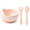 Tazón de Silicona para Niños Listo para Usar, Tazón Creativo y Simple para Entrenamiento de Comida para Bebés, Juego de Tres Piezas de Tazón de Silicona, Cuchara y Tenedor