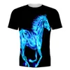 Exportación Transfronteriza Nueva Camiseta 3D con Estampado Animal Patrón de Caballo Impreso Manga Corta Casual Nueva Camiseta Ropa para Hombre