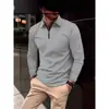 Camisa Polo Cómoda de Waffle de Manga Larga Talla Grande para Hombre Estilo Europeo y Americano Verano Hombre Delgado Color Sólido Manga Larga
