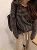 Suéter de Lana con Capucha para Mujer Otoño e Invierno, Suéter de Punto Rayado Estilo Holgado Perezoso, Sudadera con Capucha Básica, Versátil y Suave