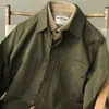 Camisa de Manga Comprida para Trabalho para Jovens Homens Primavera e Outono Cor Lisa Simples Calças Masculinas com Bolso Tipo Aba Estilo Japonês Retrô Jaqueta Solta Juvenil
