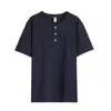 (Mismo Estilo para Hombres y Mujeres) Camisa Henry de Manga Corta de Algodón Peinado de Xinjiang Camiseta de Manga Corta con Cuello Henry Retro Americano Pesado