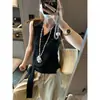 Elegante y Refinado Top de Punto de Seda de Hielo con una Vibración Suave, Diseño de Cuello con Lazo y Estilo sin Mangas Mq1425
