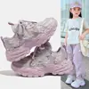 Tênis esportivo feminino, estilo coreano de malha única, tênis pai, tênis de corrida infantil, modelos finos de verão para crianças maiores, sapatos de princesa para meninas pequenas
