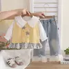 Conjunto de Otoño para Niña 2026 Nuevo de Moda Conjunto para Bebé Estilo Coreano Otoño y Primavera Chaleco Suéter Floral Conjunto de Tres Piezas