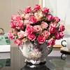 Decoración Floral Europea Mesa de Comedor Arreglo Floral Flor Artificial Arreglo Floral de Interior Muebles para el Hogar Fondo de Sala de Estar Jarrón de Cerámica