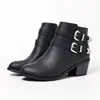 Botas Western de Doble Hebilla Estilo Hot Girl Retro para Mujer, Botines Versátiles de Cremallera Lateral Negros para Verano, Otoño e Invierno