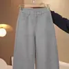 Calça Casual Banana de Lã Cinza Claro para Mulheres, Novo Estilo Outono e Inverno 2025, Calça de Perna Larga Curva de Lã Macia e Aconchegante