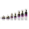 Fabricante Xingbotu personaliza conjunto de frascos de vidro para skincare com gradiente roxo 100ml loção aquosa essência creme com tampa galvanizada