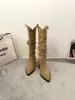 Abertura Grande para Panturrilha Corte em V Botas de Montaria Longas Femininas 2026 Outono/Inverno Novas Salto Grosso Bico Fino Recorte Chelsea Western Cowboy Botas Plissadas